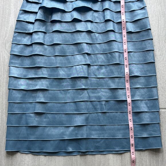 Adrianna Papell Blue Tiered Satin Dress & Jacket Set Beaded Waist Size 10 - Picture 15 of 17